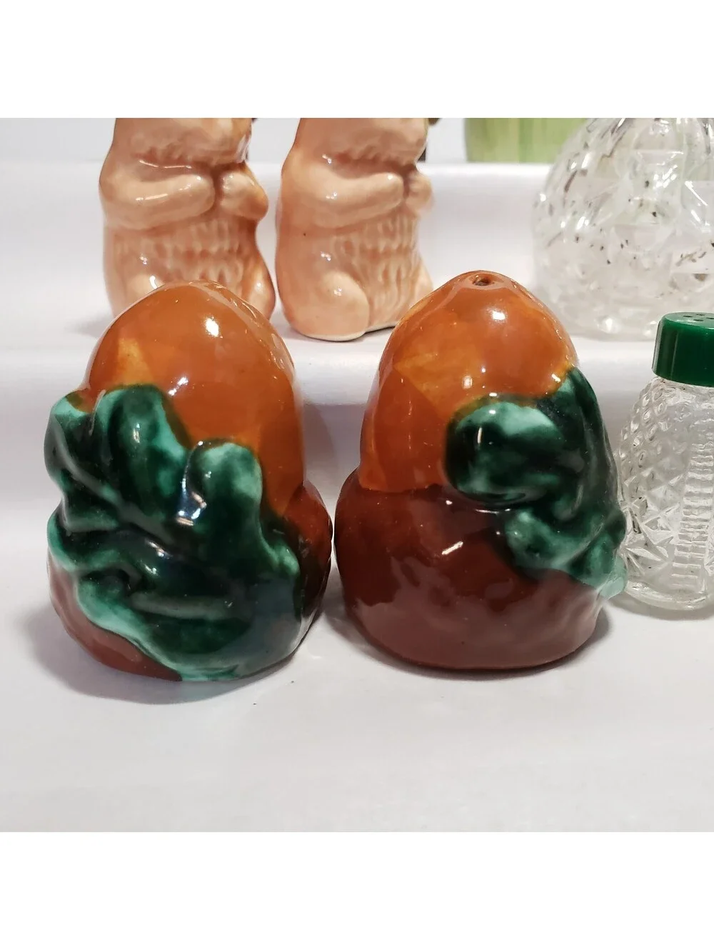 Vintage to New Salt & Pepper Lot 6 Pairs Kitsch Corn Cobs, Wood Acorns Glass
